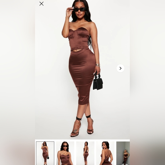 Fashion Nova Dresses & Skirts - Fashion Nova Chocolate Satin Skirt Set